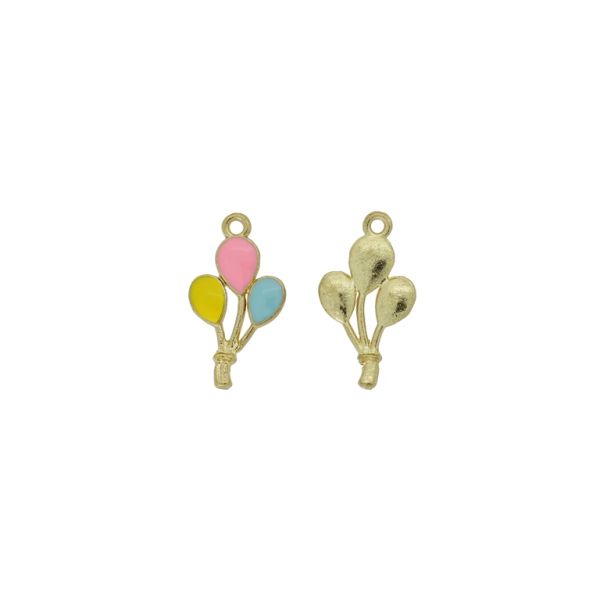 METAL BEADS WITH ENAMEL - PENDANT - BALLOONS 01 - 13x23x3mm GOLD-YELLOW-PINK-BLUE - 4pcs. Hole-1.7mm