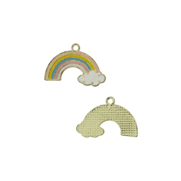 METAL BEADS WITH ENAMEL - PENDANT - RAINBOW 01 WITH CLOUD - 26x17x1.5mm WHITE-MIX - 4pcs. Hole-1.8mm