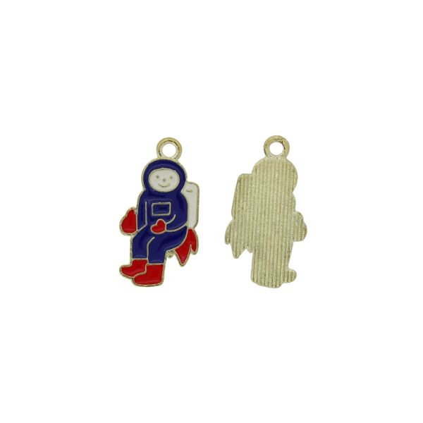 METAL BEADS WITH ENAMEL - PENDANT - COSMONAUT 01 - 15x28x1.6mm BLUE (DARK)-RED-WHITE - PACKAGE 40pcs. Hole-2.3mm