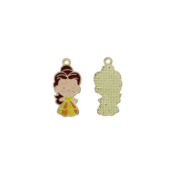 METAL BEADS WITH ENAMEL - PENDANT - GIRL 07 - 12x26x1.6mm BROWN-ECRU-YELLOW - 4pcs. Hole-1.8mm