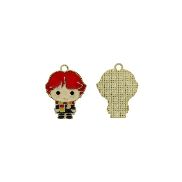 METAL BEADS WITH ENAMEL - PENDANT - BOY 02 - 18x23x1.6mm RED-ECRU-YELLOW - PACKAGE 40pcs. Hole-1.8mm