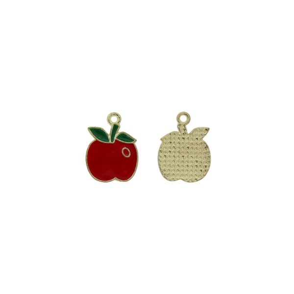 METAL BEADS WITH ENAMEL - PENDANT - APPLE 04 - 14x18x1.5mm GREEN-RED - 4pcs. Hole-1.8mm