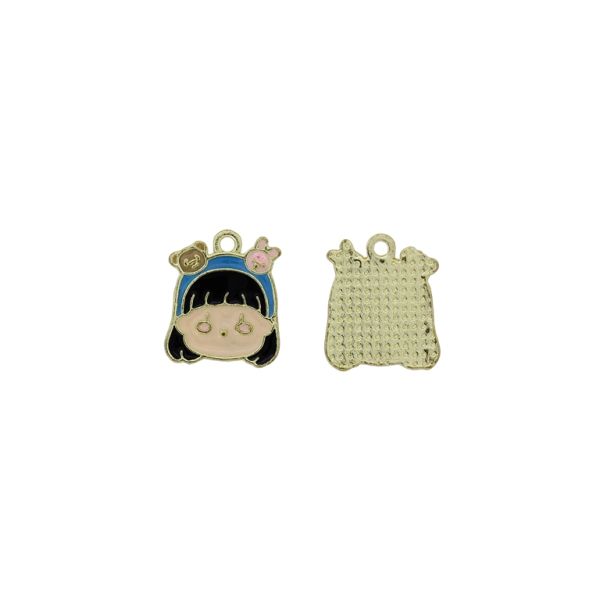 METAL BEADS WITH ENAMEL - PENDANT - GIRL 09 - 15x17x1.6mm ECRU-BLACK-BLUE - PACKAGE 40pcs. Hole-1.7mm