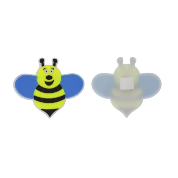 ПЛАСТМАСОВИ МЪНИСТА - ГУМЕНИ 3D - ДЕКОРАЦИЯ - ПЧЕЛА 01 - 54х47х3мм СИНЬО-ЖЪЛТО-ЧЕРНО - ПАКЕТ 30 бр.