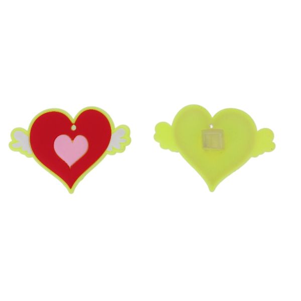 ПЛАСТМАСОВИ МЪНИСТА - ГУМЕНИ 3D - ДЕКОРАЦИЯ - СЪРЦЕ 20 С КРИЛА - 55х40х3мм ЖЪЛТО-ЧЕРВЕНО-РОЗОВО - 6 бр.