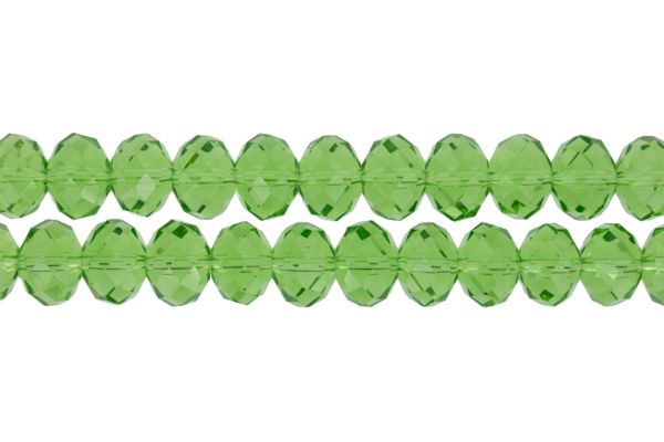 GLASS BEADS - FACETED RONDELLE CRYSTALS - 12x9mm - TRANSPARENT - GREEN (LIGHT) 020 - STRING (72pcs.) Hole-1.8mm