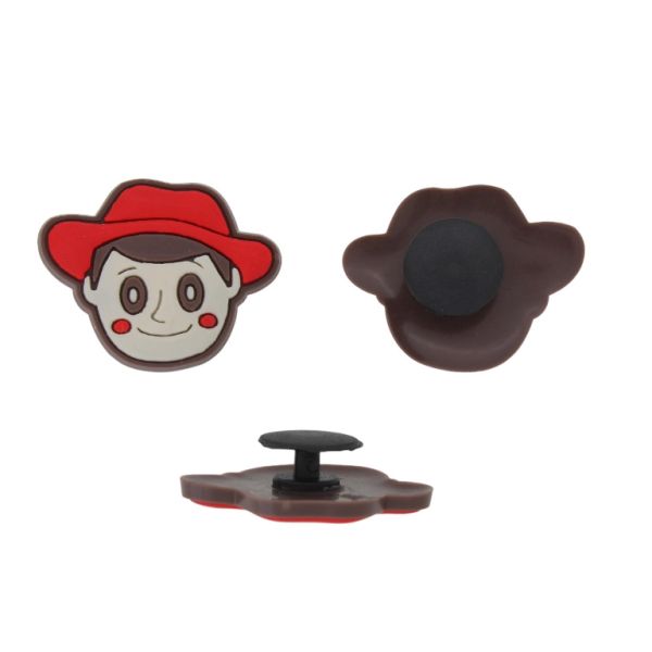 PLASTIC BEADS - RUBBER 3D - BUTTON - BOY 03 WITH HAT - 29x23x3mm ECRU-RED-BROWN - 2pcs.