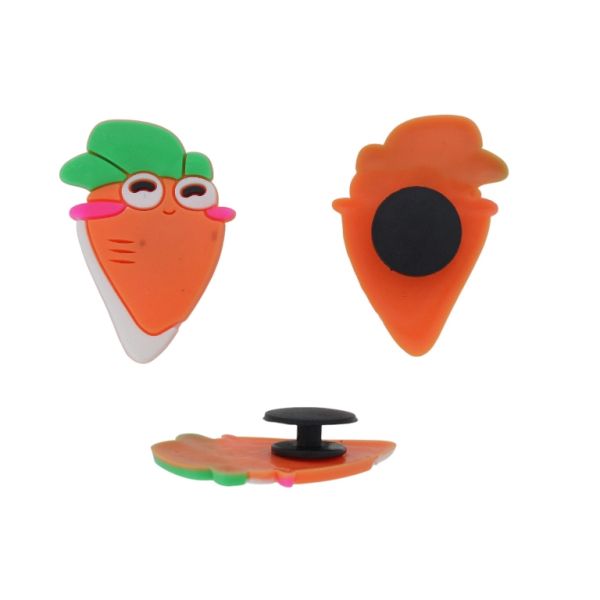 PLASTIC BEADS - RUBBER 3D - BUTTON - CARROT 08 - 23x32x2mm ORANGE-WHITE-GREEN - 2pcs.