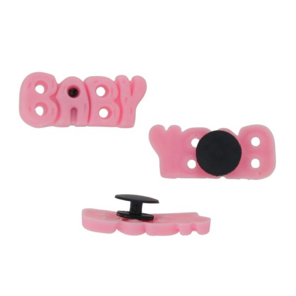 ПЛАСТМАСОВИ МЪНИСТА - ГУМЕНИ 3D - КОПЧЕ - НАДПИС BABY 01 - 33х14х3мм РОЗОВО СВ. - 2 бр.