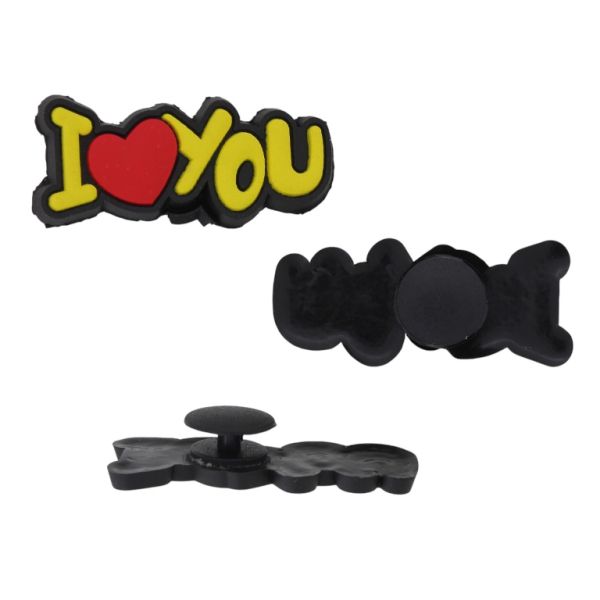 ПЛАСТМАСОВИ МЪНИСТА - ГУМЕНИ 3D - КОПЧЕ - НАДПИС I LOVE YOU 01 - 41х16х3мм ЖЪЛТО-ЧЕРВЕНО-ЧЕРНО - 2 бр.
