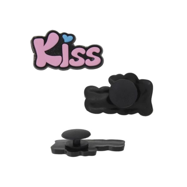 ПЛАСТМАСОВИ МЪНИСТА - ГУМЕНИ 3D - КОПЧЕ - НАДПИС KISS 01 - 30х17х3мм РОЗОВО СВ.-ЧЕРНО - 2 бр.