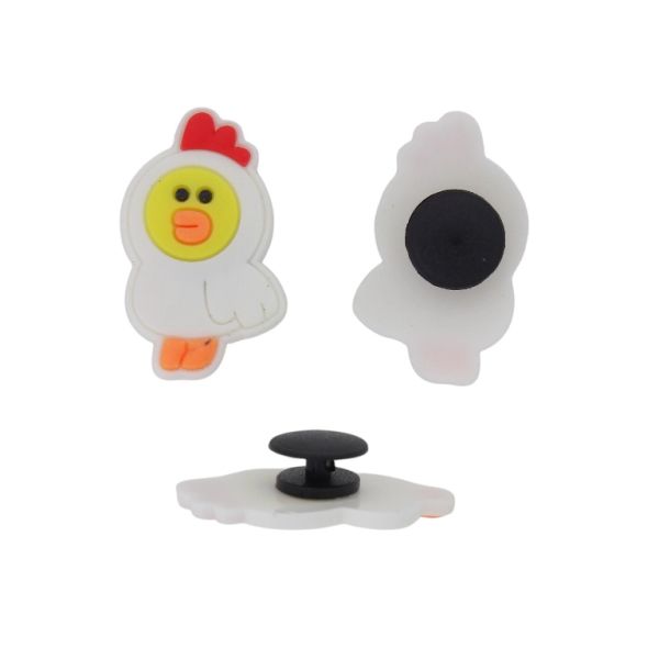PLASTIC BEADS - RUBBER 3D - BUTTON - CHICKEN 07 - 20x34x3mm WHITE-YELLOW - 2pcs.