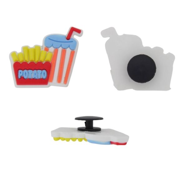 ПЛАСТМАСОВИ МЪНИСТА - ГУМЕНИ 3D - КОПЧЕ - ПЪРЖЕНИ КАРТОФКИ 02 - 30х27х3мм ЧЕРВЕНО-ЖЪЛТО-СИНЬО - ПАКЕТ 20 бр.