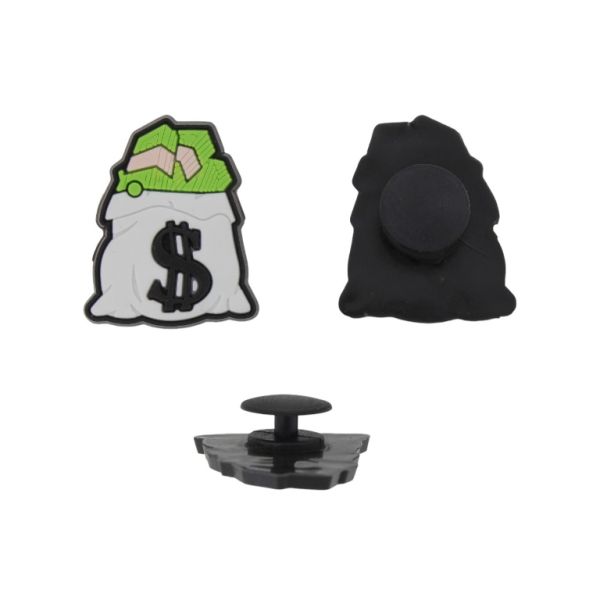PLASTIC BEADS - RUBBER 3D - BUTTON - BAG 01 WITH MONEY - 23x28x3mm WHITE-GREEN-BLACK - 2pcs.