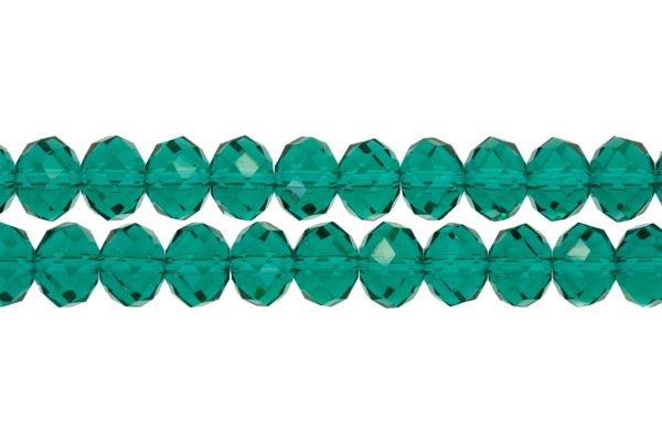 GLASS BEADS - FACETED RONDELLE CRYSTALS - 12x9mm - TRANSPARENT - TURQUOISE GREEN 023 - STRING (72pcs.) Hole-1.8mm