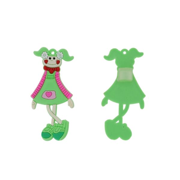 ПЛАСТМАСОВИ МЪНИСТА - ГУМЕНИ 3D - ДЕКОРАЦИЯ - МОМИЧЕ 30 - 32х70х3мм ЗЕЛЕНО-РОЗОВО - В КАЧЕСТВО 6 бр.