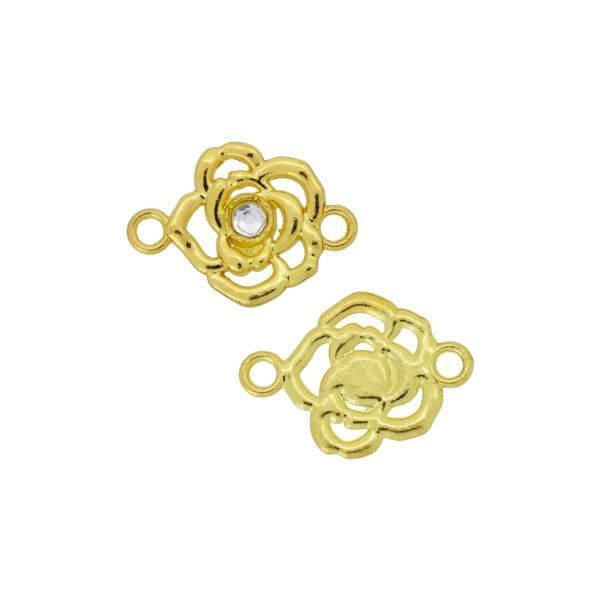 METAL BEADS - CONNECTING ELEMENT - 2 RINGS - ROSE 13 - 25x18x2.5mm GOLD - PACKAGE 100g 48pcs. Hole-2.5mm