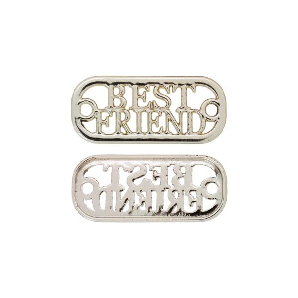 METAL BEADS WITH GLOSS - CONNECTING ELEMENT - 2 OPENINGS - PLATE WITH INSCRIPTIONS 16 BEST FRIEND - 34x15x1.8mm GOLD (LIGHT) - PACKAGE 100g 35pcs. Hole-2.5mm