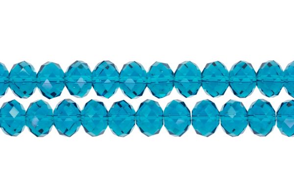 GLASS BEADS - FACETED RONDELLE CRYSTALS - 12x9mm - TRANSPARENT - TURQUOISE BLUE 022 - PACKAGE (2x72pcs.) Hole-1.8mm