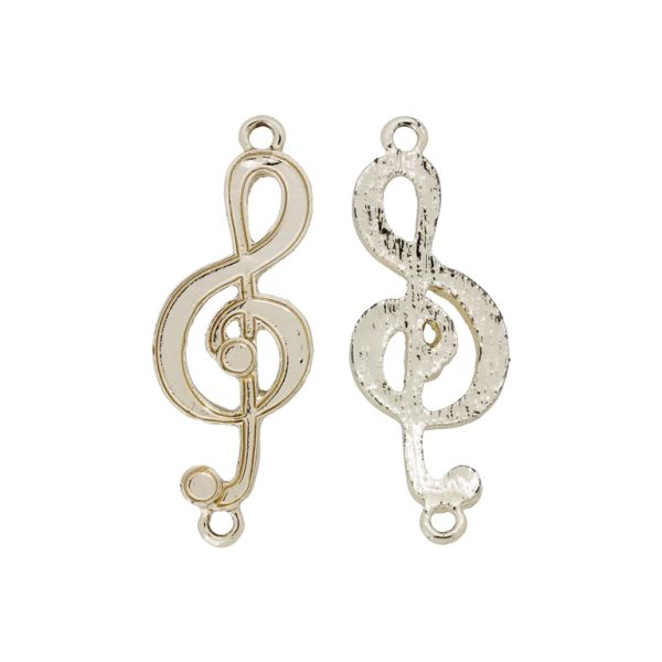 METAL BEADS WITH GLOSS - CONNECTING ELEMENT - 2 RINGS - TREBLE CLEF 06 - 43x16x2mm GOLD (LIGHT) - PACKAGE 100g 40pcs. Hole-2.0mm