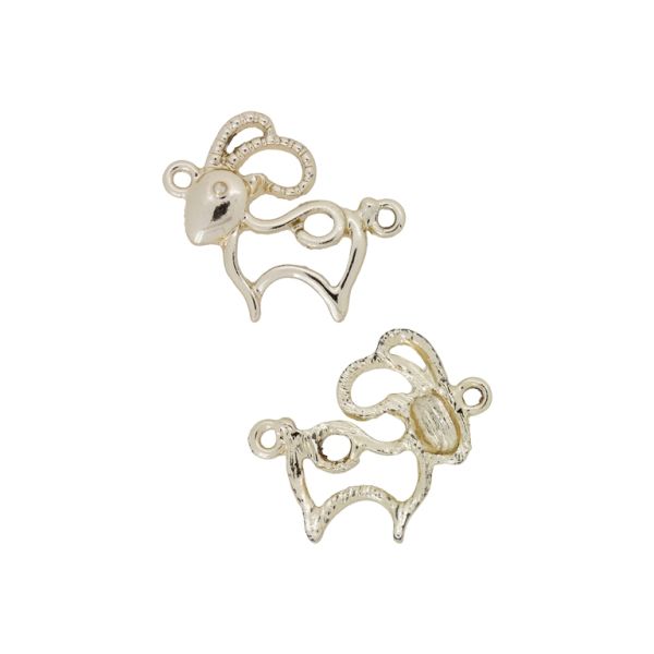 METAL BEADS WITH GLOSS - CONNECTING ELEMENT - 2 RINGS - GOAT 02 - 25x21x3mm GOLD (LIGHT) - PACKAGE 100g 48pcs. Hole-1.7mm
