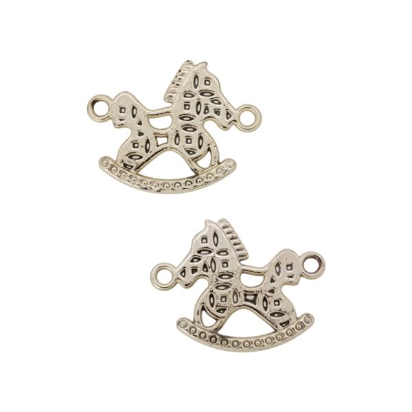METAL BEADS WITH GLOSS - CONNECTING ELEMENT - 2 RINGS - ROCKING HORSE 04 FILIGREE - 28x22x2mm GOLD (LIGHT) - PACKAGE 100g 42pcs. Hole-2.0mm
