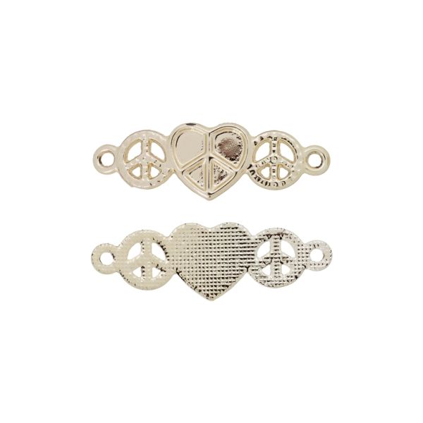 METAL BEADS WITH GLOSS - CONNECTING ELEMENT - 2 RINGS - PEACE SIGN 12 HEART - 37x12x1.5mm GOLD - PACKAGE 100g 50pcs. Hole-2.0mm