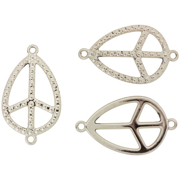METAL BEADS WITH GLOSS - CONNECTING ELEMENT - 2 RINGS - PEACE SIGN 14 DROP - 37x21x1.8mm GOLD (LIGHT) - PACKAGE 100g 41pcs. Hole-2.0mm