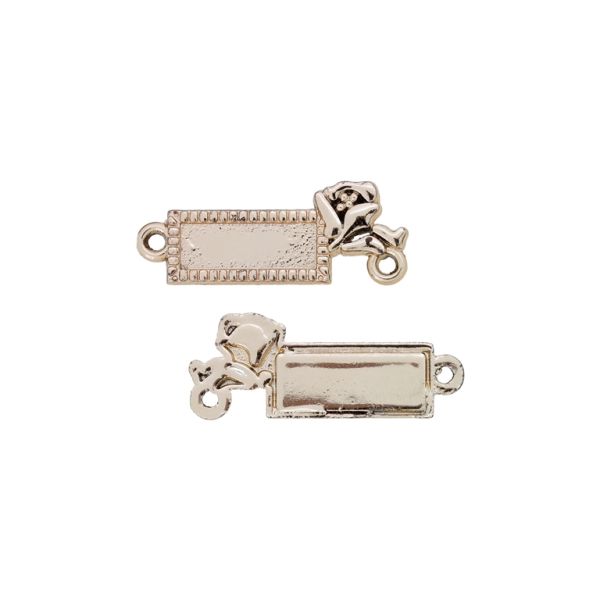 METAL BEADS WITH GLOSS - CONNECTING ELEMENT - 2 RINGS - PLATE WITH ROSE 01 - 30x12x2mm ANTIQUE BRASS (LIGHT) - PACKAGE 100g 59pcs. Hole-1.8mm