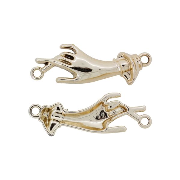 METAL BEADS WITH GLOSS - CONNECTING ELEMENT - 2 RINGS - HAND 04 - 45x14x4mm GOLD (LIGHT) - PACKAGE 28pcs. Hole-2.5mm