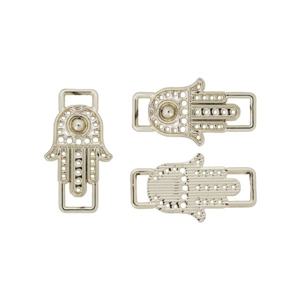 METAL BEADS WITH GLOSS - CONNECTING ELEMENT - 2 RINGS - THE HAND OF FATIMA 08 - 28x15x1.2mm GOLD (LIGHT) - PACKAGE 100g 65pcs. Hole-2x6mm