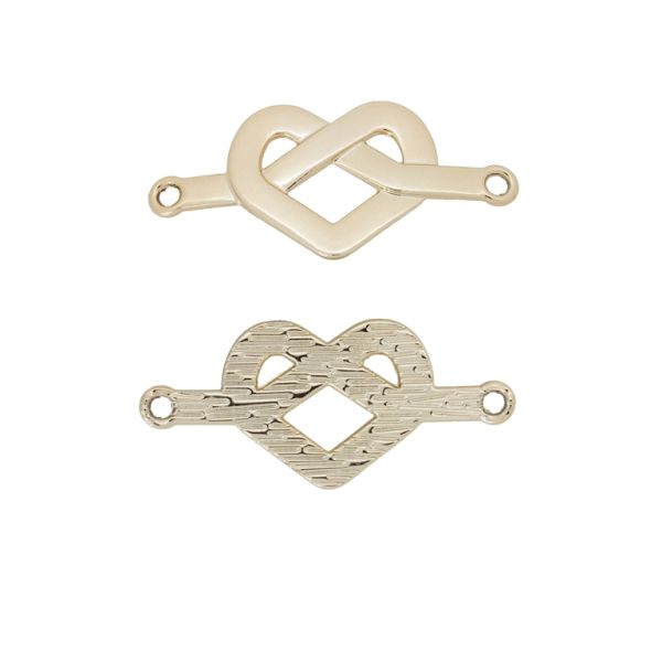 METAL BEADS WITH GLOSS - CONNECTING ELEMENT - 2 RINGS - HEART 32 INTERTWINED - 37x16x1mm GOLD - PACKAGE 100g 61pcs. Hole-1.8mm