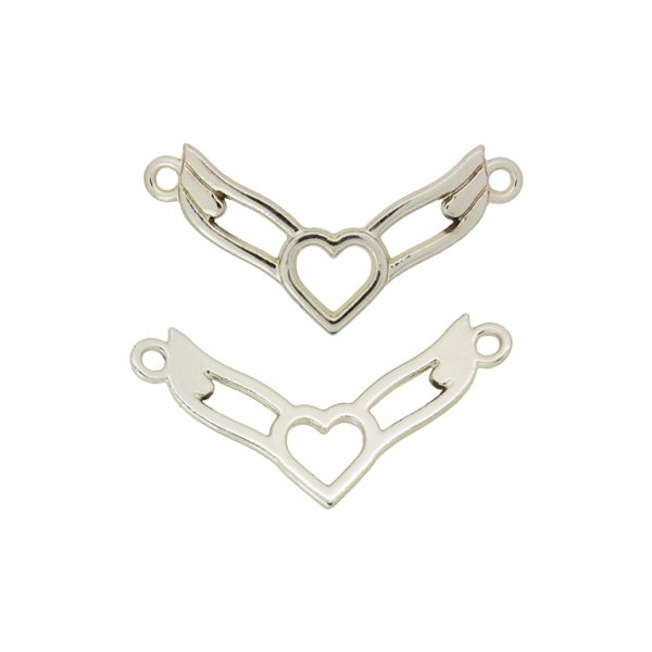 METAL BEADS WITH GLOSS - CONNECTING ELEMENT - 2 RINGS - HEART WITH WINGS 03 - 38x19x2mm GOLD (LIGHT) - PACKAGE 100g 48pcs. Hole-2.0mm