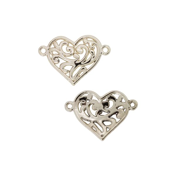 METAL BEADS WITH GLOSS - CONNECTING ELEMENT - 2 RINGS - HEART FILIGREE 02 - 27x17x1.9mm GOLD (LIGHT) - PACKAGE 100g 73pcs. Hole-1.6mm