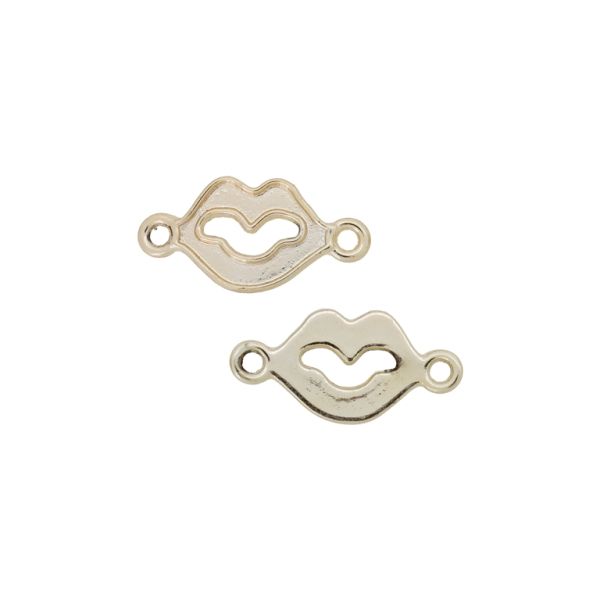 METAL BEADS WITH GLOSS - CONNECTING ELEMENT - 2 RINGS - LIPS 02 - 25x13x1.5mm GOLD (LIGHT) - PACKAGE 100g 98pcs. Hole-2.0mm