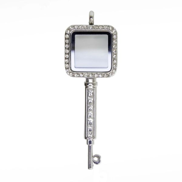 METAL BEADS - MEDALLION WITH MAGNETIC CLOSURE AND CRYSTALS - KEY 01 - 24x73x8mm NICKEL AND WHITE - PACKAGE 30pcs. Hole-3.6mm