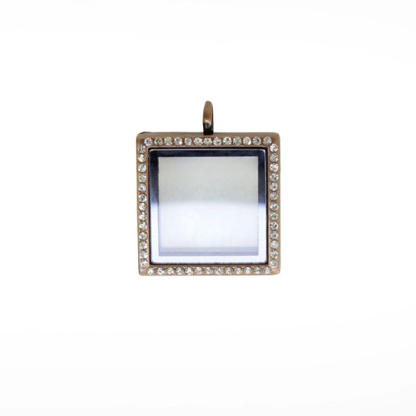 МЕТАЛНИ МЪНИСТА - МЕДАЛЬОН С МАГНИТНО ЗАКОПЧАВАНЕ И КРИСТАЛИ - КВАДРАТ 01 - 29х36х7мм ЗЛАТИСТО РОЗОВО Т. И БЯЛО - ПАКЕТ 5 бр. Отвор-4.8мм