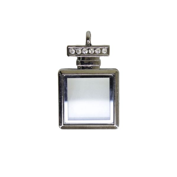 METAL BEADS - MEDALLION WITH MAGNETIC CLOSURE AND CRYSTALS - PERFUME 01 - 29x47x6mm NICKEL (DARK) AND WHITE - 1pc. Hole-4.6mm