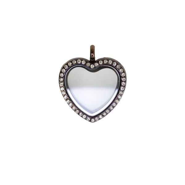 METAL BEADS - MEDALLION WITH MAGNETIC CLOSURE AND CRYSTALS - HEART 02 - 31x36x7mm PURPLE (DARK)-BLUE (DARK)-WHITE - 1pc. Hole-4.0mm