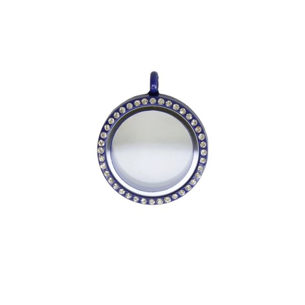 METAL BEADS - MEDALLION WITH MAGNETIC CLOSURE AND CRYSTALS - CIRCLE 01 - 30x36x7mm BLUE (DARK) AND WHITE - PACKAGE 5pcs. Hole-3.6mm