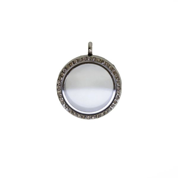 METAL BEADS - MEDALLION WITH MAGNETIC CLOSURE AND CRYSTALS - CIRCLE 01 - 30x36x7mm NICKEL AND BEIGE (LIGHT) - 1pc. Hole-3.6mm