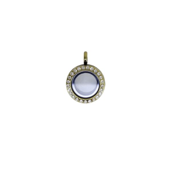 METAL BEADS - MEDALLION WITH MAGNETIC CLOSURE AND CRYSTALS - CIRCLE 01 - 19x26x8mm ANTIQUE BRONZE AND WHITE - 1pc. Hole-3.6mm