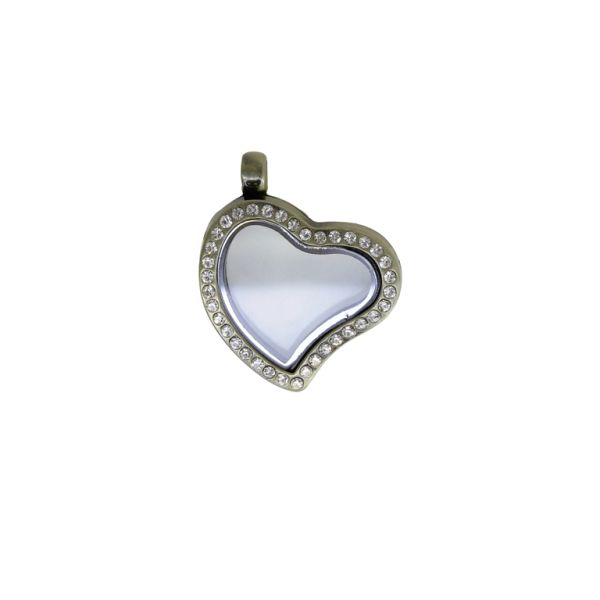 METAL BEADS - MEDALLION WITH MAGNETIC CLOSURE AND CRYSTALS - HEART 01 - 28x35x6mm ANTIQUE BRONZE AND WHITE - 1pc. Hole-3.2mm