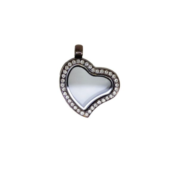 METAL BEADS - MEDALLION WITH MAGNETIC CLOSURE AND CRYSTALS - HEART 01 - 28x35x6mm BROWN (DARK) WHITE - 1pc. Hole-3.2mm