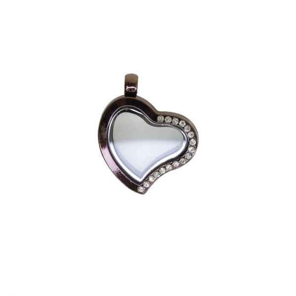 METAL BEADS - MEDALLION WITH MAGNETIC CLOSURE AND CRYSTALS - HEART 01 - 28x35x6mm BROWN AND WHITE - 1pc. Hole-3.2mm