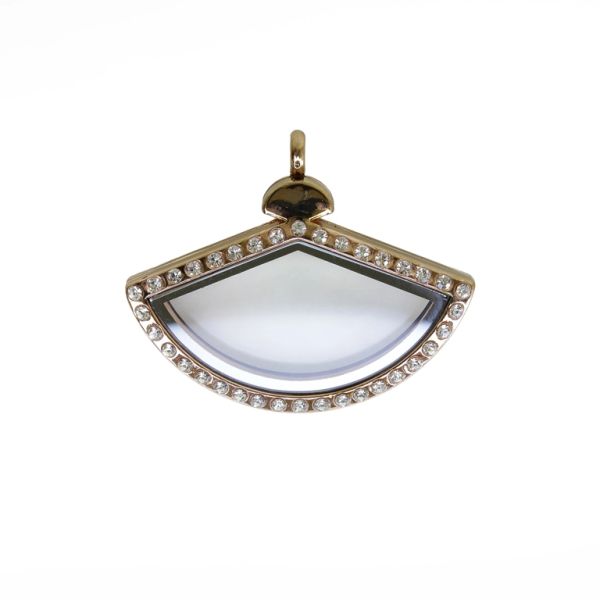 METAL BEADS - MEDALLION WITH MAGNETIC CLOSURE AND CRYSTALS - FAN 01 - 49x39x8mm ROSE GOLD (LIGHT) AND WHITE - 1pc. Hole-3.6mm