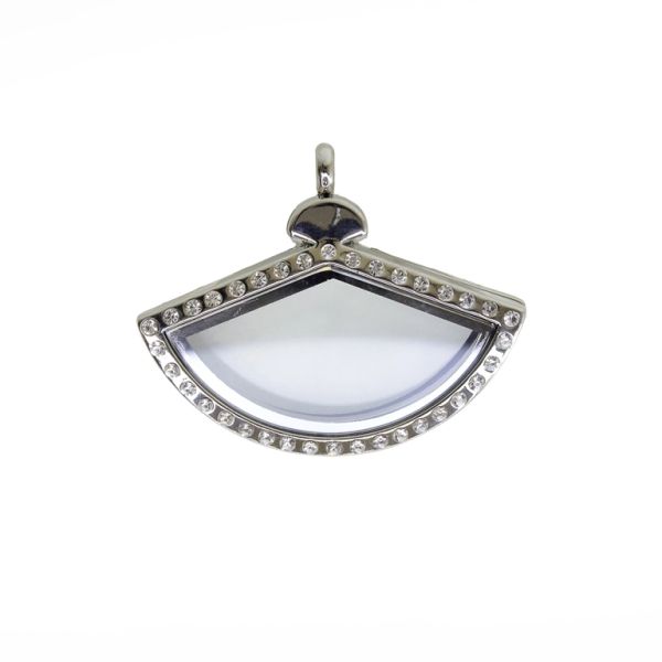 METAL BEADS - MEDALLION WITH MAGNETIC CLOSURE AND CRYSTALS - FAN 01 - 49x39x8mm NICKEL AND WHITE - 1pc. Hole-3.6mm