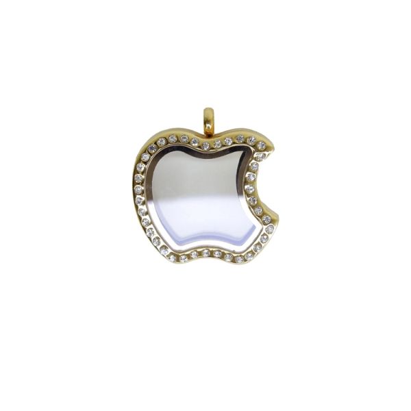 METAL BEADS - MEDALLION WITH MAGNETIC CLOSURE AND CRYSTALS - APPLE 01 - 29x32x7mm GOLD AND WHITE - 1pc. Hole-4.0mm