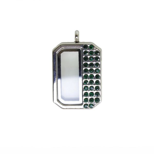 METAL BEADS - MEDALLION WITH MAGNETIC CLOSURE AND CRYSTALS - OCTAGON 01 - 27x43x8mm NICKEL AND GREEN - PACKAGE 5pcs. Hole-3.6mm