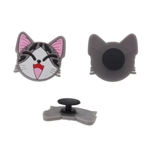 PLASTIC BEADS - RUBBER 3D - BUTTON - CAT 03 - 27x26x3mm GRAY-WHITE-PINK - PACKAGE 20pcs.